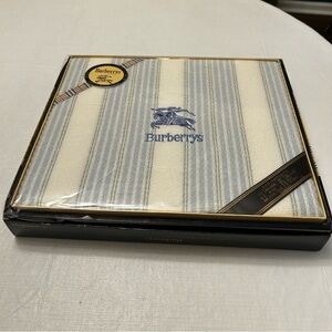 Vintage Burberrys Blanket 55”x94.5” NIB Jacquard Blue White Stripe Twin Logo
